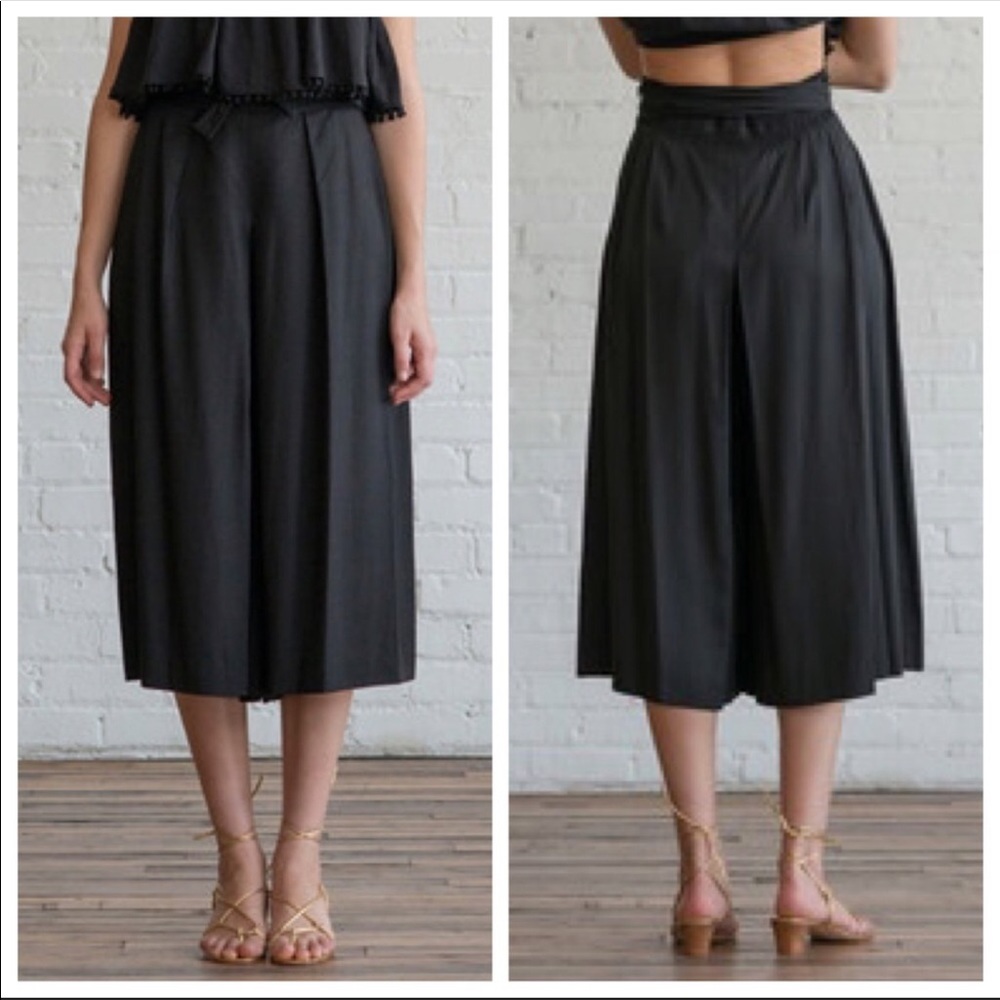 Apiece Apart Baja Tie Waist Wide Leg Culotte Pants black womens size 2
